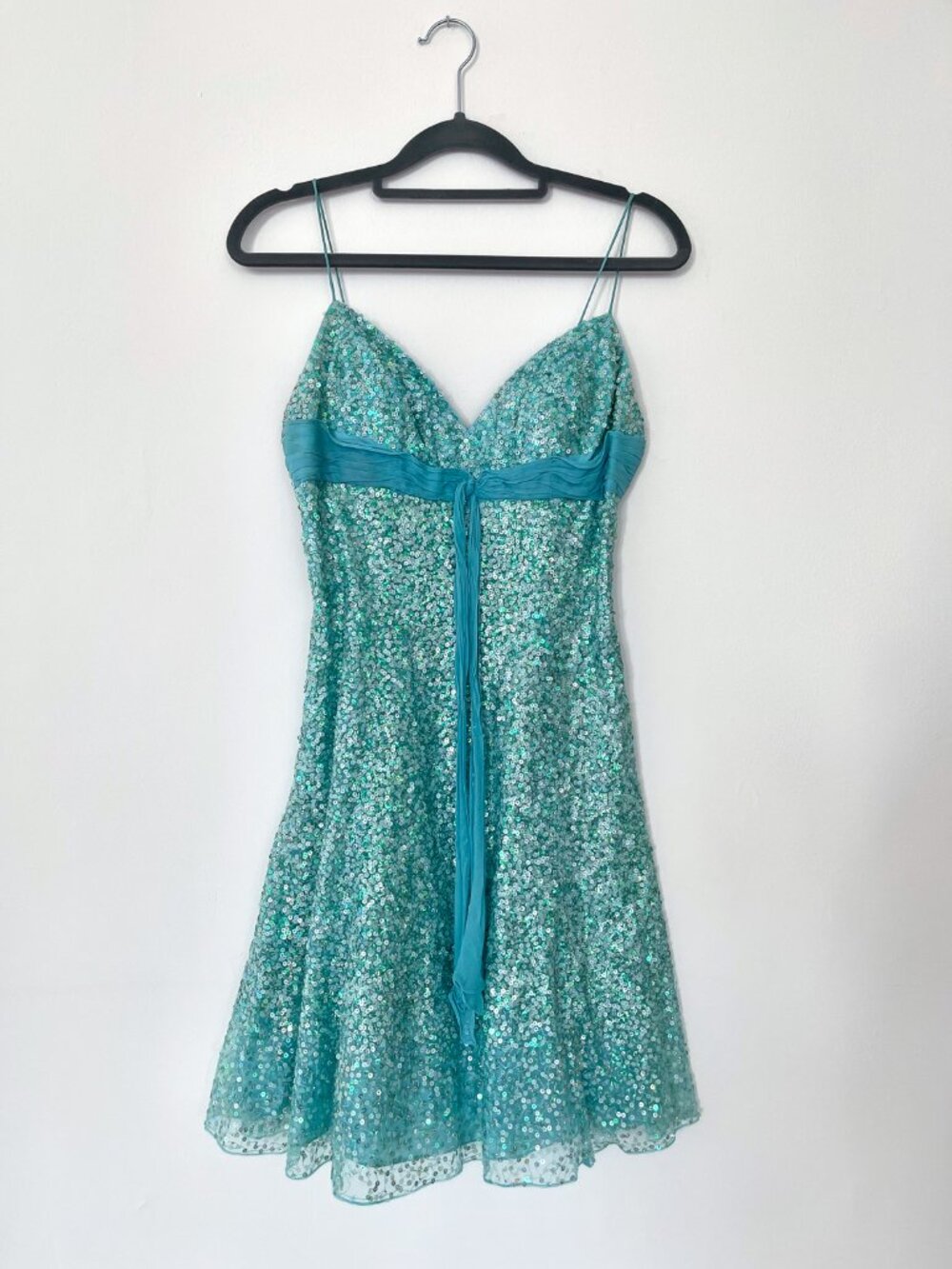 Short Flirty Aqua Sequin Dress